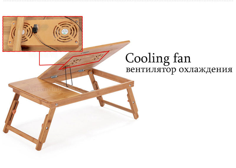 Actionclub Portable Folding Bamboo Laptop Table Sofa Bed Office Laptop Stand Desk With Fan Bed Table For Computer Notebook Books