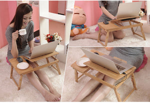 Actionclub Portable Folding Bamboo Laptop Table Sofa Bed Office Laptop Stand Desk With Fan Bed Table For Computer Notebook Books