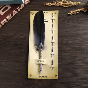 1 Set Vintage Quill Dip Pen Turkey Feather Pen Quill Oblique + 5 Nibs+ Pen Se hot Gift