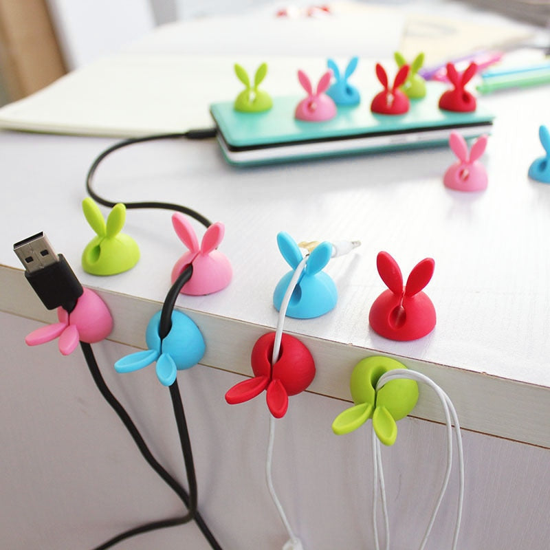 4pcs Winder Wrap Cord Cable Storage Desk Set Rabbit Shaped Wire Clip Organizer Space Saving Desk Accessories Office Supplies