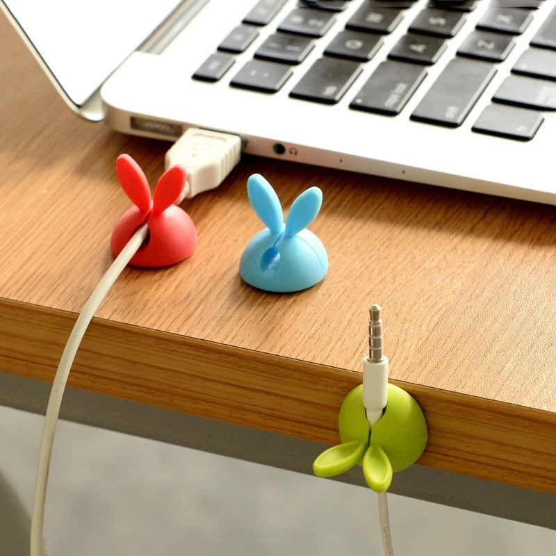 4pcs Winder Wrap Cord Cable Storage Desk Set Rabbit Shaped Wire Clip Organizer Space Saving Desk Accessories Office Supplies