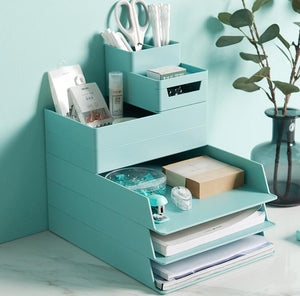 New Desktop storage box desk file tray Pencil Pen Sundries Badge Holder stationery organizer with drawer Office Supplies