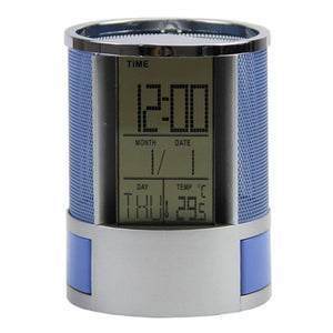 Mesh Pen Pencil Holder With Digital LCD Office Desk Alarm Clock Time Temperature Calendar Function-PC Friend Desk Organizer A20