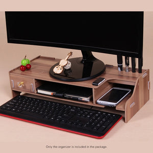 Wooden Monitor Stand Riser Computer Desk Organizer with Keyboard Mouse Storage Slots for Office Supplies School Computer Heighte