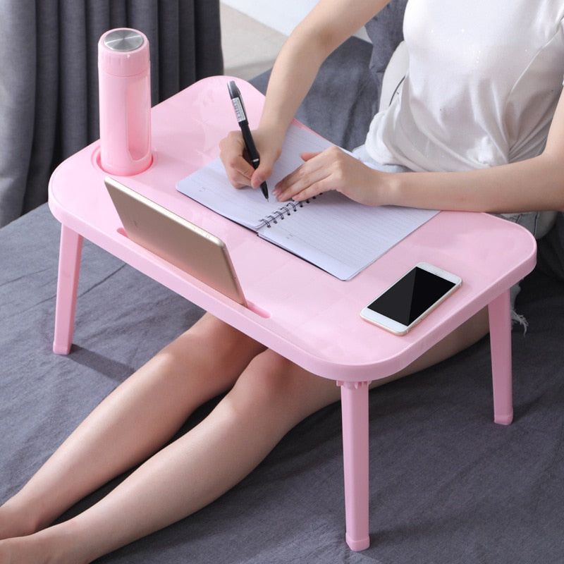 Folding Laptop Table Notebook Desk Breakfast Serving Bed Trays Adjustable Foldable with Flip Top and Legs Computer Desk Stand