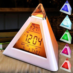 Table Clocks Triangled 7 Colors Changing  LED Temperature Week Display Digital Alarm Clock Table Decor Clocks Room Bedside Clock