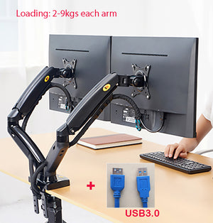 New NB F160 Gas Spring Desktop 17"-27" Dual Monitor Holder Arm With 2 USB3.0 Monitor Mount Bracket Load 2-9 kg each Arm