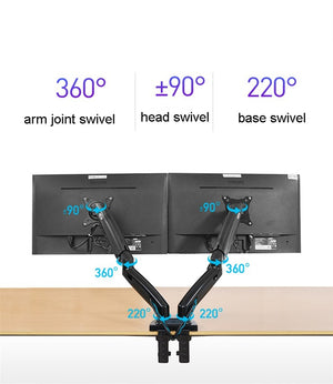 New NB F160 Gas Spring Desktop 17"-27" Dual Monitor Holder Arm With 2 USB3.0 Monitor Mount Bracket Load 2-9 kg each Arm