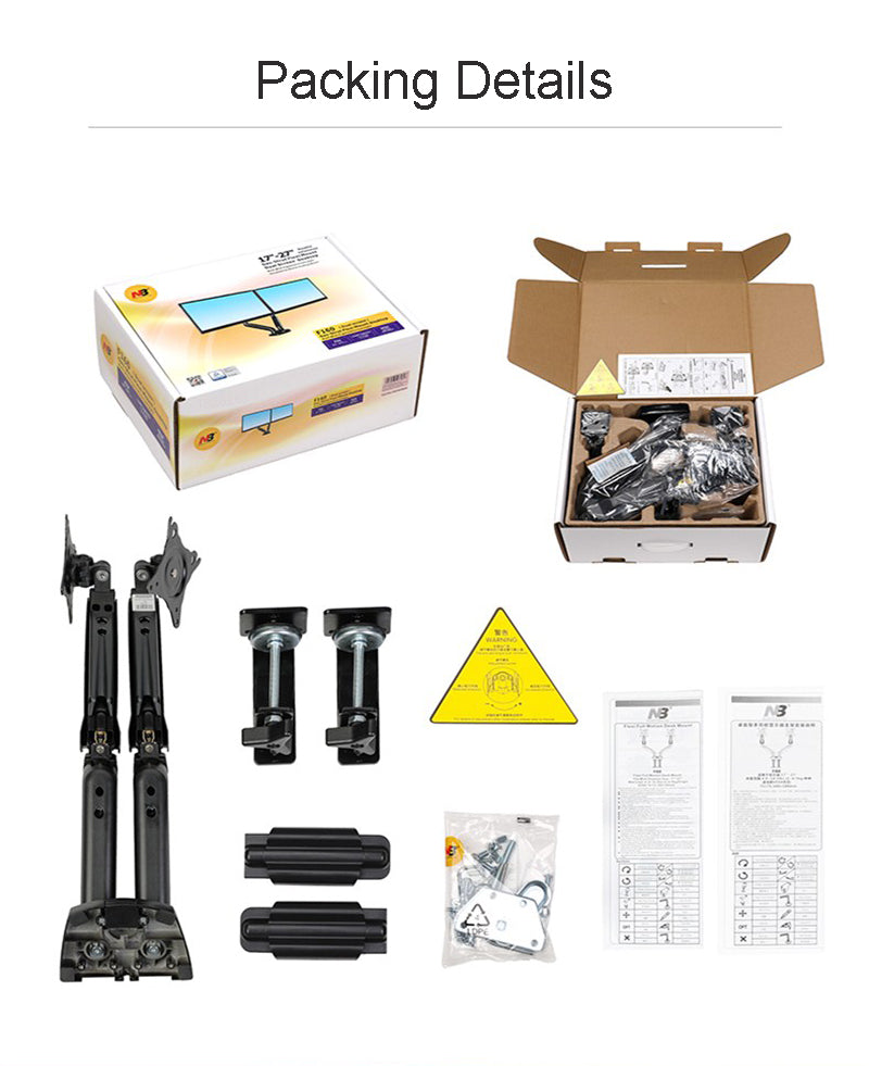 New NB F160 Gas Spring Desktop 17"-27" Dual Monitor Holder Arm With 2 USB3.0 Monitor Mount Bracket Load 2-9 kg each Arm