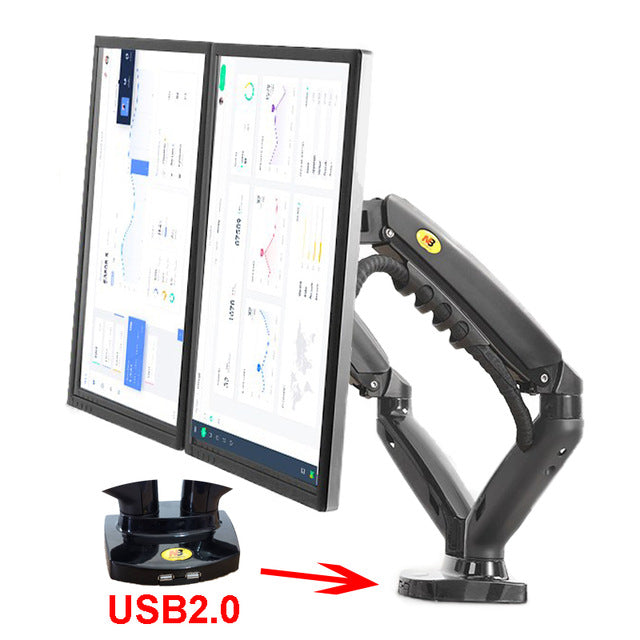 New NB F160 Gas Spring Desktop 17"-27" Dual Monitor Holder Arm With 2 USB3.0 Monitor Mount Bracket Load 2-9 kg each Arm