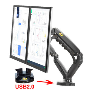 New NB F160 Gas Spring Desktop 17"-27" Dual Monitor Holder Arm With 2 USB3.0 Monitor Mount Bracket Load 2-9 kg each Arm