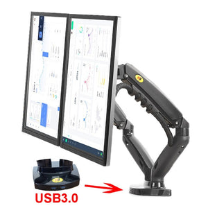 New NB F160 Gas Spring Desktop 17"-27" Dual Monitor Holder Arm With 2 USB3.0 Monitor Mount Bracket Load 2-9 kg each Arm