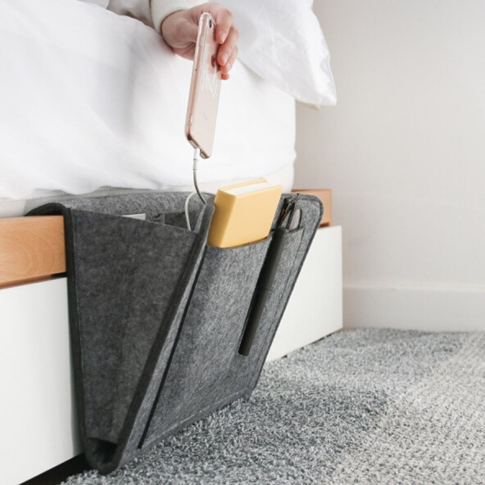 Storage Pockets Bags Felt Bedside Hanging Storage Organizer Holder with 2 Inner Pockets for Bed Table Sofa Storage Bags