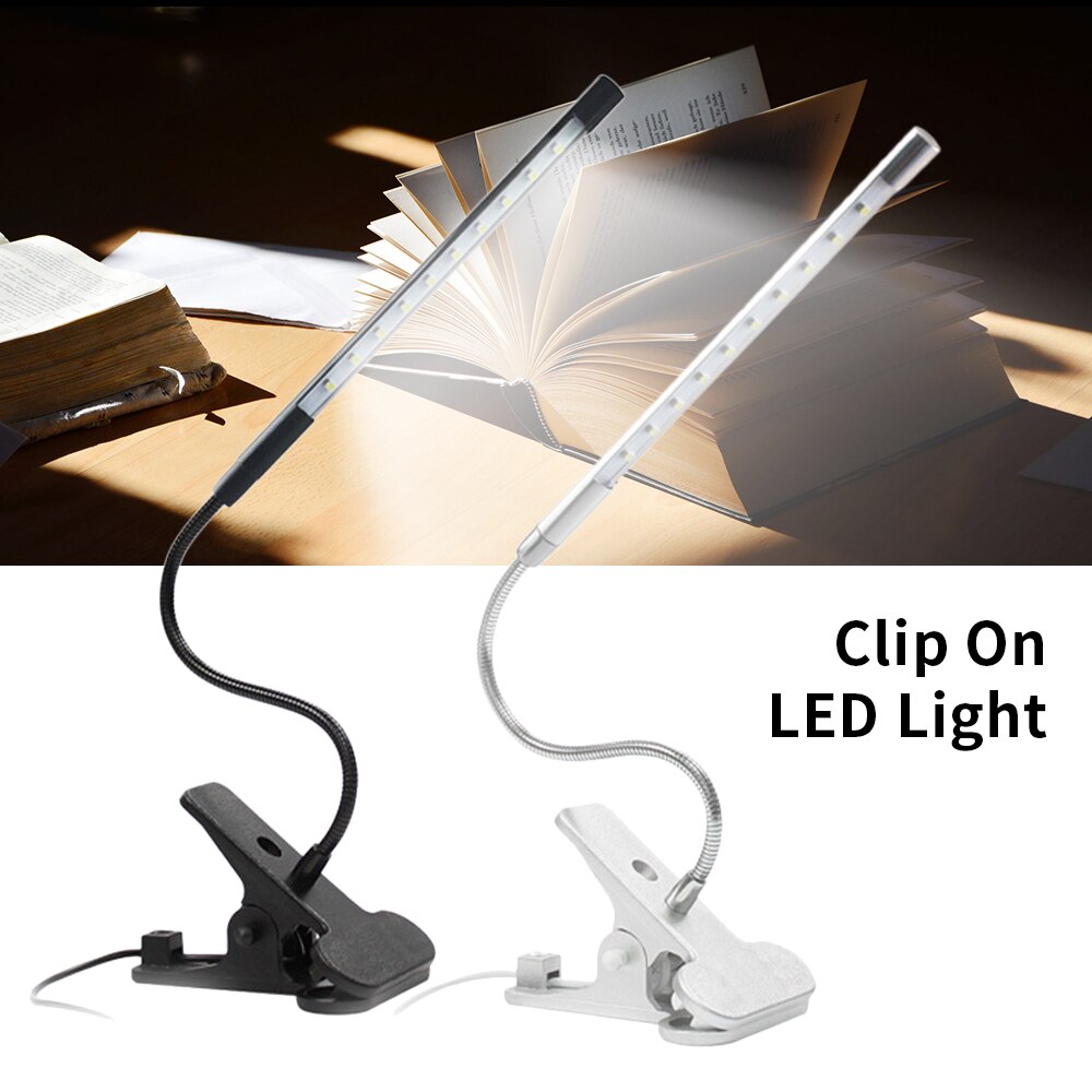 Clip-On 10 LED Lamp Table Desk Light Adjustable USB Book Reading Light Lamp Night Light  Mini Led Light  Eye Protection Light