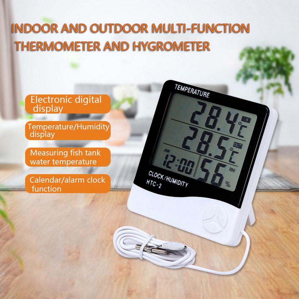 Mini Home Digital Temperature Humidity Meter Indoor Outdoor Hygrometer Thermometer Gauge Weather Station with Clock -50°-70°