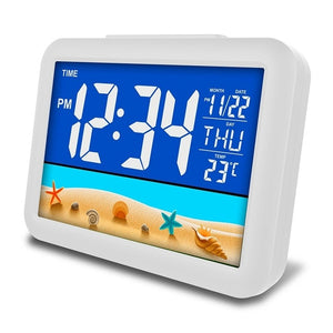 Voice Control LED Digital Alarm Clock USB Charging LCD Desk Display Thermometer Calendar Alarm Clock Night Light Home Decor