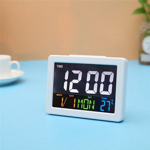 Voice Control LED Digital Alarm Clock USB Charging LCD Desk Display Thermometer Calendar Alarm Clock Night Light Home Decor