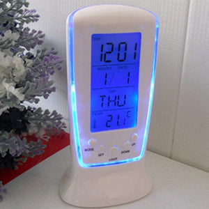 Voice Control LED Digital Alarm Clock USB Charging LCD Desk Display Thermometer Calendar Alarm Clock Night Light Home Decor