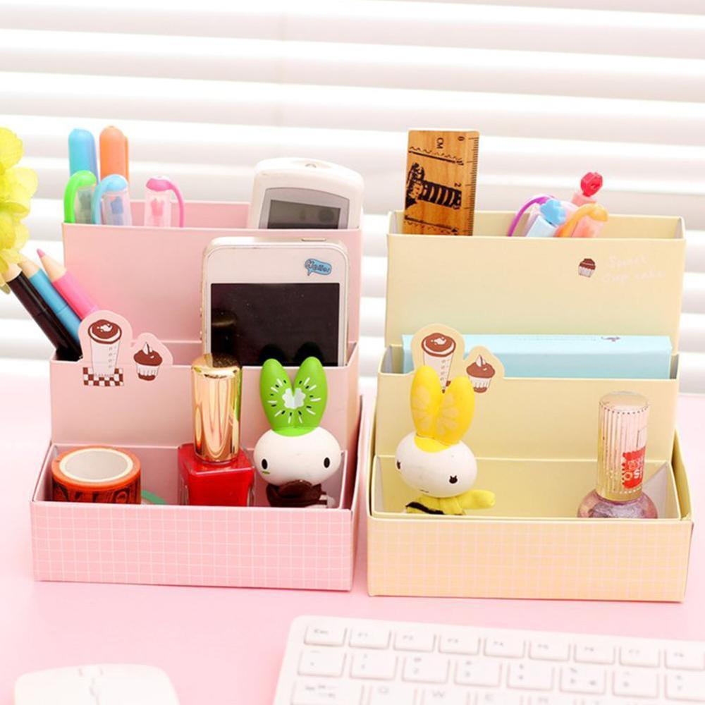 DIY Paper Board Storage Boxes Bins Office Organizer Tools Stationery Case School Makeup Desk Cosmetic Z9E5