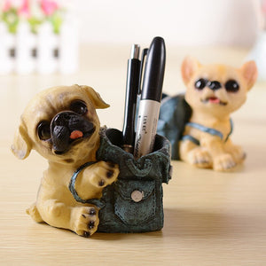 1 Pc of Random Type Resin Lovely Dog-Shaped Pen Holder for School Stationery & Office Supply