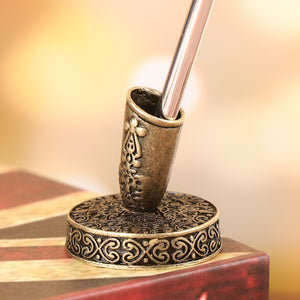 1 PC Vintage European Style Pen Holder with Metal Round Base for Feather Quill Dip Pens Gifts School Office Supplies Stationery