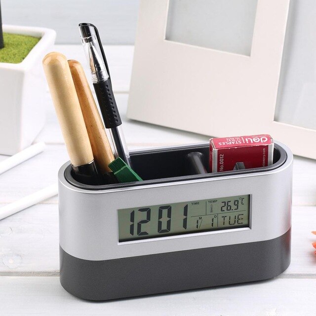 Multifunction Pen Holder for desk  Digital Alarm Clock Electronic Desk Clock Nixie Bedside Clock Table Watch Kitchen Backlight Digital