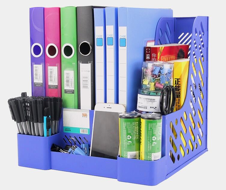 Updated 4 Layer PP Classic Plastic File Tray Paper Holders Office Desk Documents Organizer Paper Box Blue Black Unassembled
