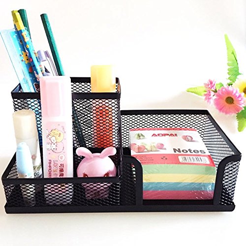 Mesh Desk Organizer Office Supplies Caddy Combination Pen Holder Card Case Organizer Storage Box Black