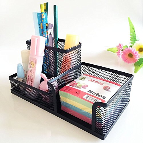 Mesh Desk Organizer Office Supplies Caddy Combination Pen Holder Card Case Organizer Storage Box Black