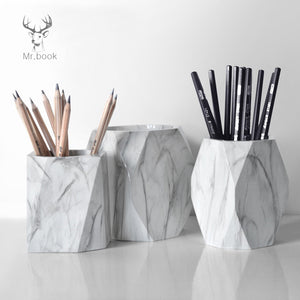 Nordic Style Marble Print Pen Holder FOR DESK Pencil Case Makeup Brush Storage Box Creative Home Office Desk Ornaments Stationery Gifts