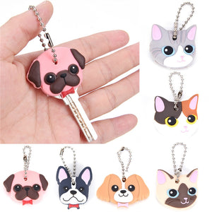 Silicone Key Ring Cap Case Lovely Animals Head Shape Keychain Shell Cat Hamster Pug Dog  Desk Sets School Stationery