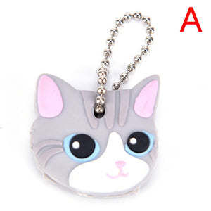 Silicone Key Ring Cap Case Lovely Animals Head Shape Keychain Shell Cat Hamster Pug Dog  Desk Sets School Stationery