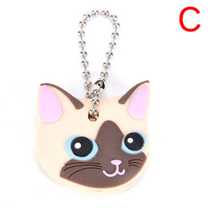 Silicone Key Ring Cap Case Lovely Animals Head Shape Keychain Shell Cat Hamster Pug Dog  Desk Sets School Stationery