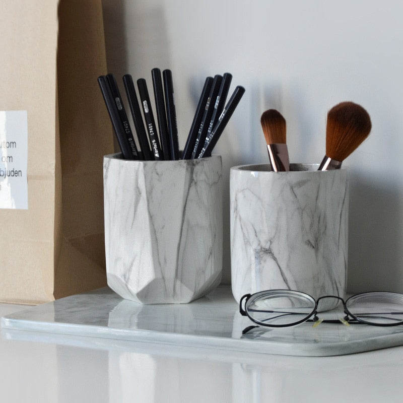 Creative Marble Pen Holder Home Office Desk Decor Business Gifts Makeup Brush Storage Holder Office Pen Holder Desk Organizer