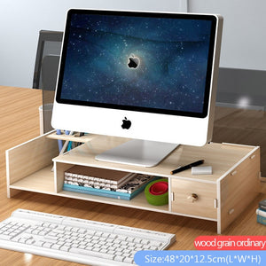 Office Computer Monitor Protect Neck Heightening Shelf Display Base Bracket Desktop Storage box wooden finishing Rack