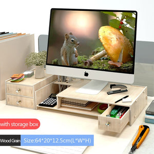 Office Computer Monitor Protect Neck Heightening Shelf Display Base Bracket Desktop Storage box wooden finishing Rack